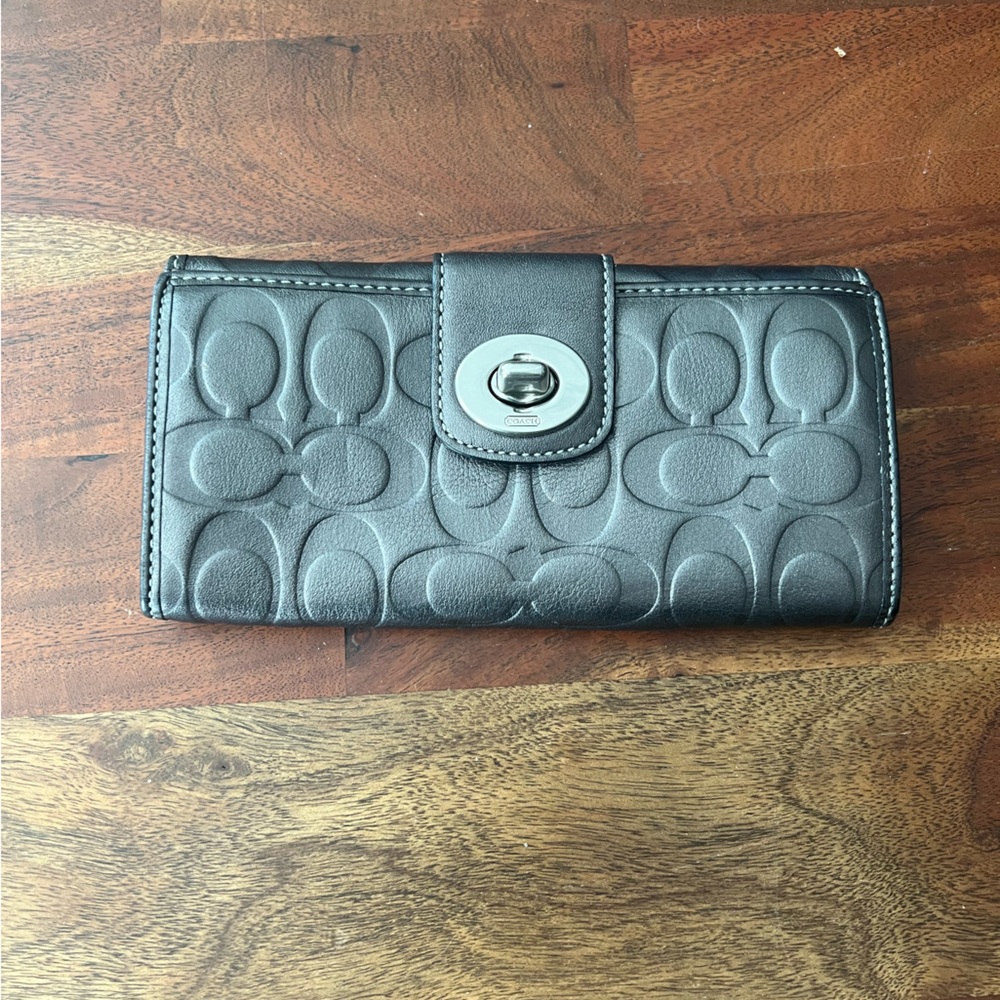 Coach Leather Wallet with Toggle Clasp